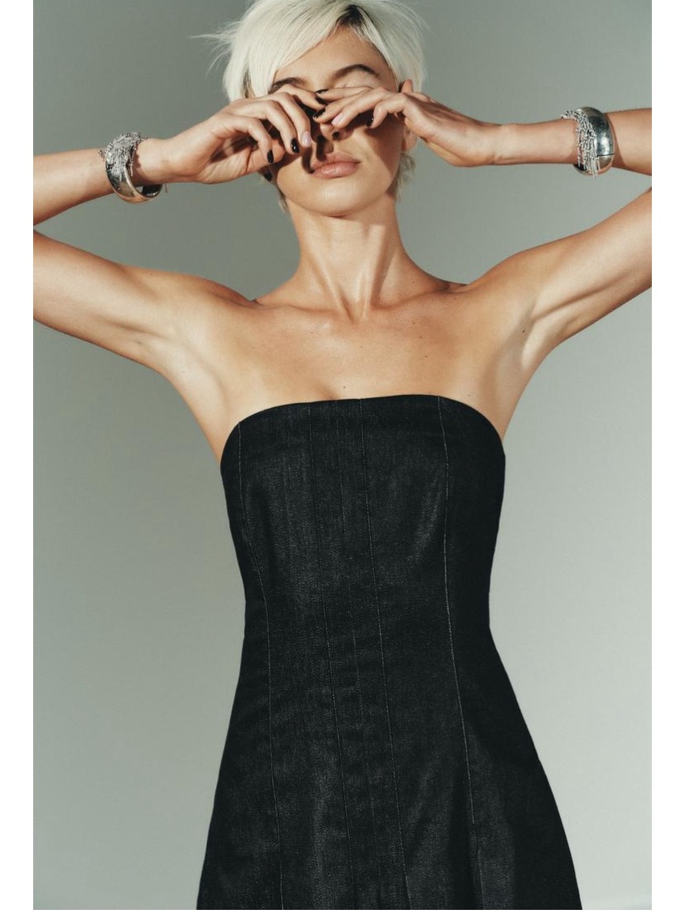 Zara Strapless Black Midi Dress with Vertical Seams